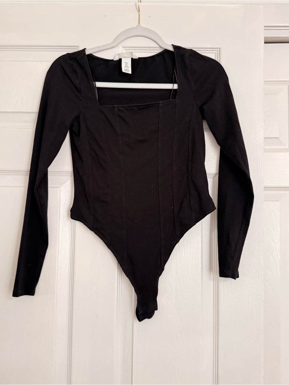 H&M Black Long-Sleeve Square-Neck Bodysuit